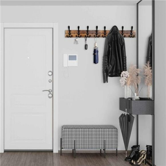 Rustic Wall Mounted Coat Rack with Hooks Wood Towel Hanger Entryway Shelf - Picture 5 of 8